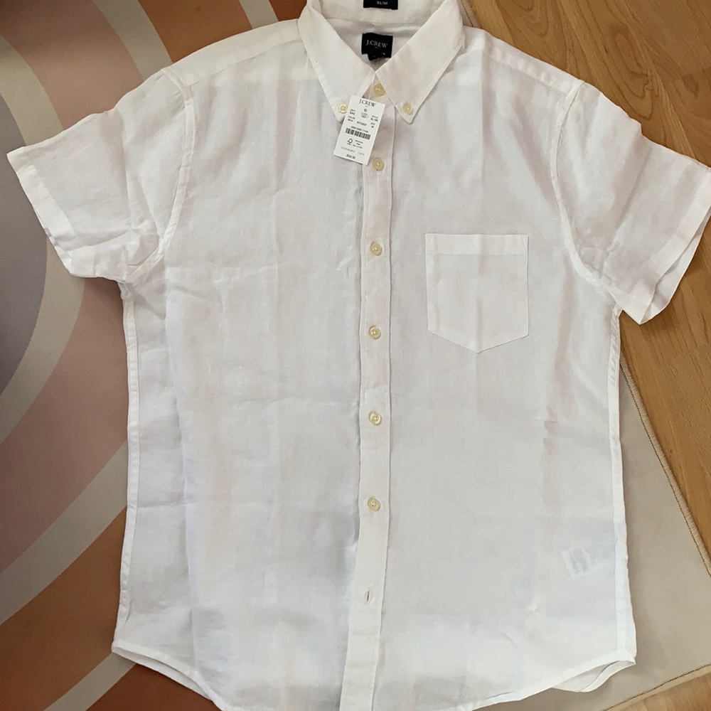 J Crew Men’s white linen button down NWT